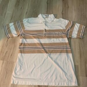 Vintage 1990's Jantzen white and brown‎ striped polo shirt